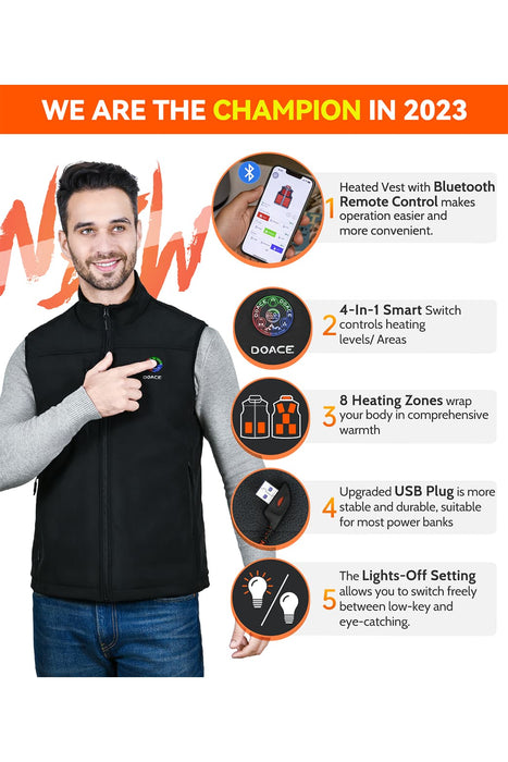DOACE Wear  Heated Vest for Men & Women with APP Control(Battery Included)